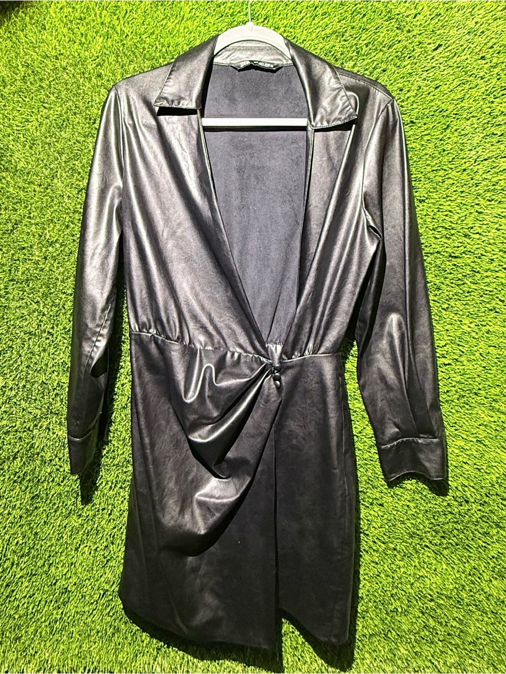 Zara Black Faux Leather Knot-Front Longline Jacket